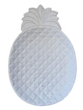 Creative Co-Op Pineapple Platter White Ceramic Serving Tray Coastal Decor